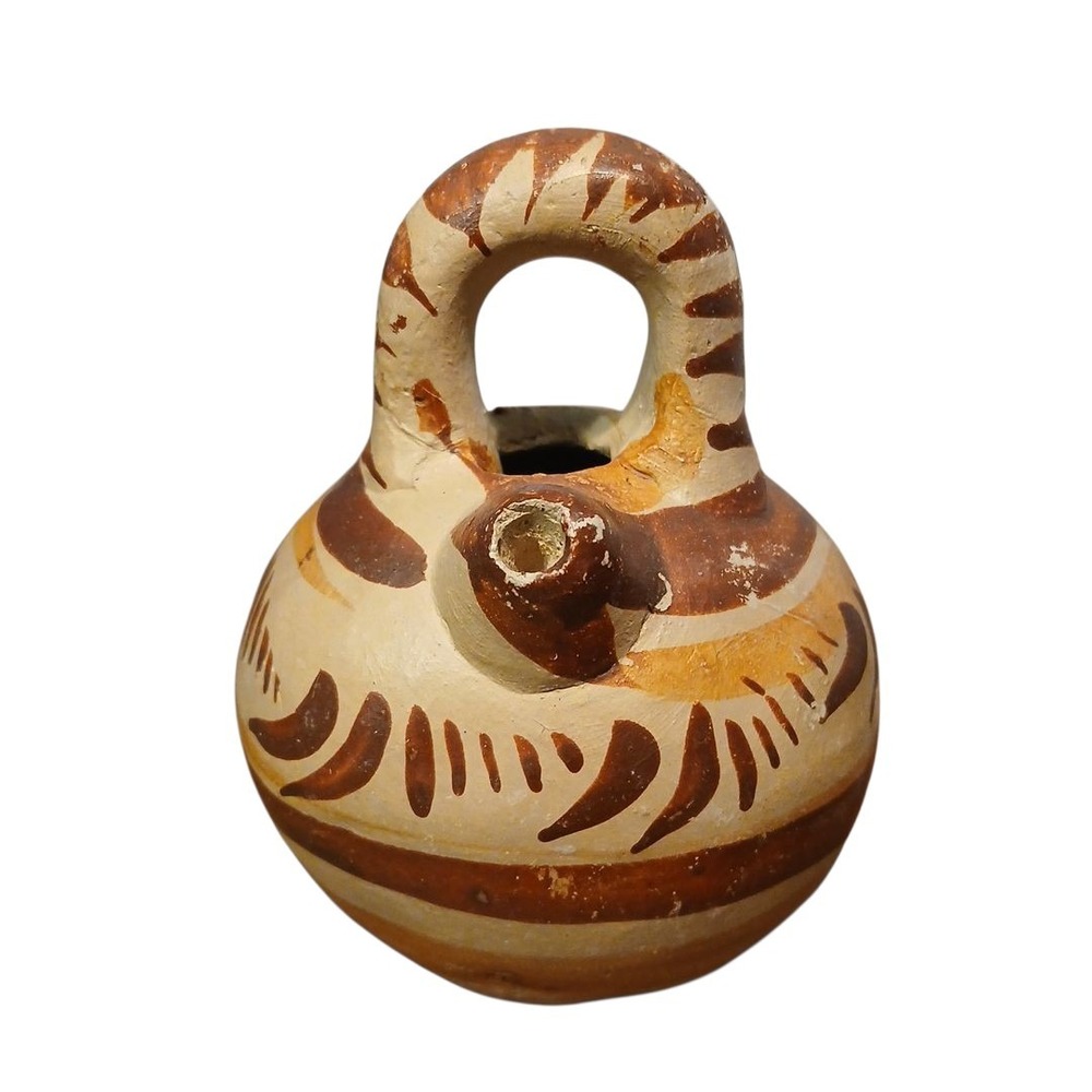 Vintage Mexican Tonala Burnished Clay Pottery Water Jug Hand-Painted Brown READ